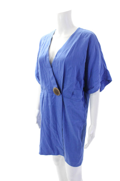 Trf Collection Zara Womens Short Sleeve V Neck Snap Closure Wrap Top Blue Size S