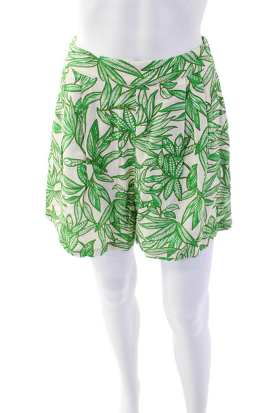 Zara Womens Pleated Leaf Print Lightweight Shorts Beige Green Size S