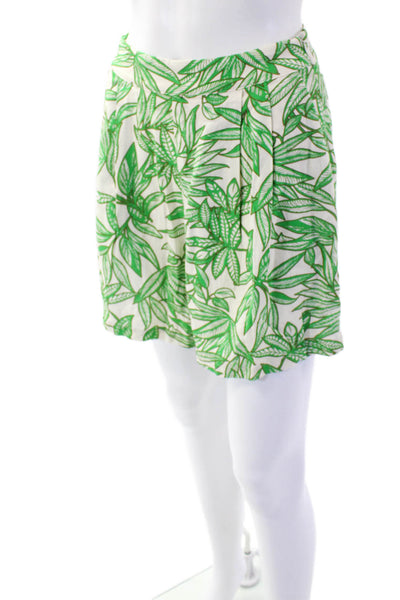 Zara Womens Pleated Leaf Print Lightweight Shorts Beige Green Size S
