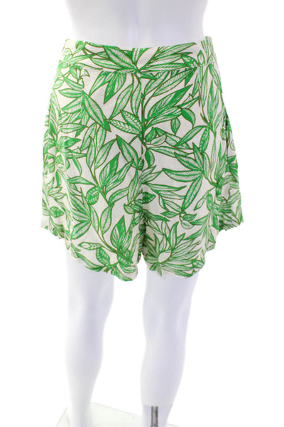 Zara Womens Pleated Leaf Print Lightweight Shorts Beige Green Size S