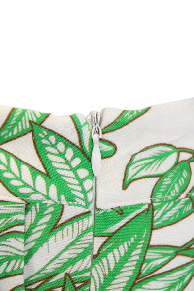 Zara Womens Pleated Leaf Print Lightweight Shorts Beige Green Size S