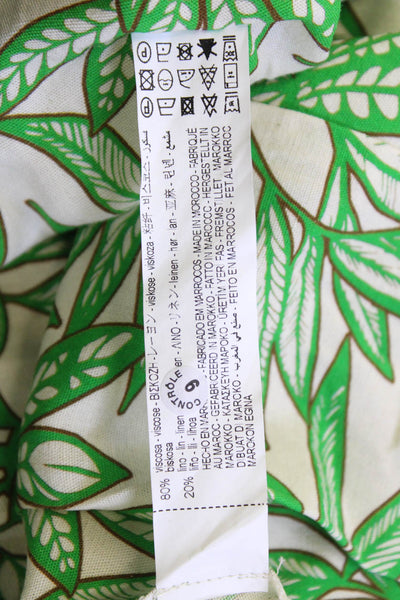 Zara Womens Pleated Leaf Print Lightweight Shorts Beige Green Size S