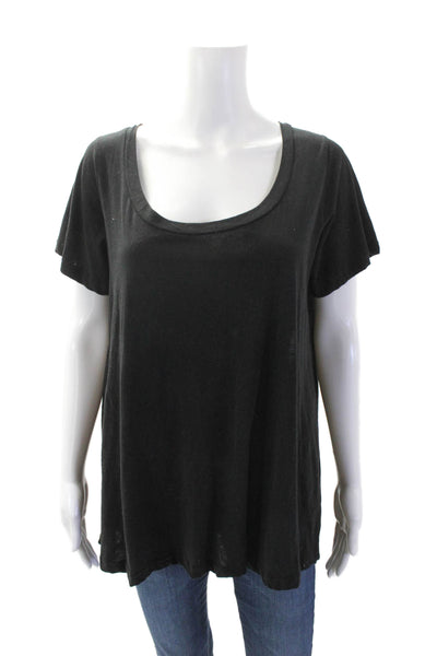 LNA Womens Cotton Lace Back Round Neck Short Sleeve T-Shirt Black Size L