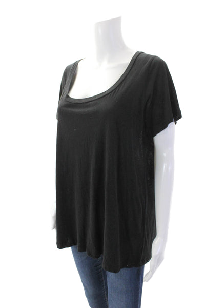 LNA Womens Cotton Lace Back Round Neck Short Sleeve T-Shirt Black Size L