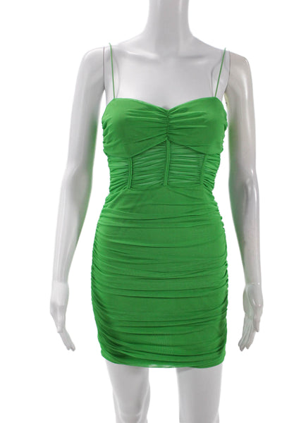 Superdown Womens Spaghetti Strap V Neck Ruched Mesh Mini Dress Green Size Small