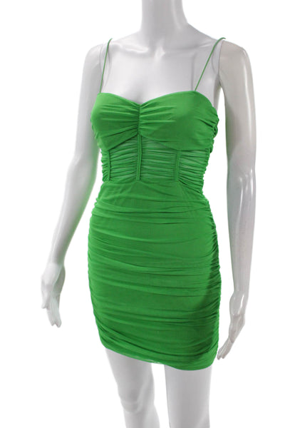 Superdown Womens Spaghetti Strap V Neck Ruched Mesh Mini Dress Green Size Small