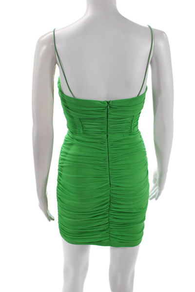 Superdown Womens Spaghetti Strap V Neck Ruched Mesh Mini Dress Green Size Small