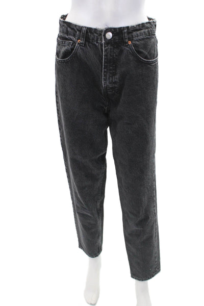 Zara Womens Cotton Zippered High-Waisted Tapered Denim Jeans Black Size 6