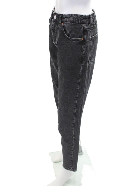 Zara Womens Cotton Zippered High-Waisted Tapered Denim Jeans Black Size 6