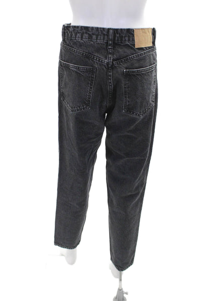 Zara Womens Cotton Zippered High-Waisted Tapered Denim Jeans Black Size 6