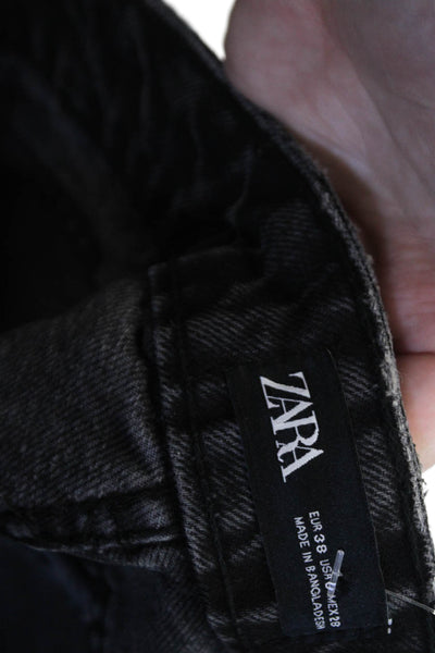 Zara Womens Cotton Zippered High-Waisted Tapered Denim Jeans Black Size 6