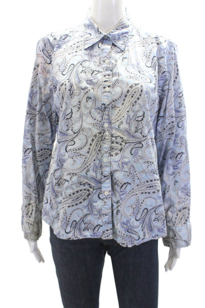 Chaps Womens Cotton Paisley Print Collared Button-Down Shirt Blue Size PXL