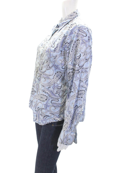 Chaps Womens Cotton Paisley Print Collared Button-Down Shirt Blue Size PXL