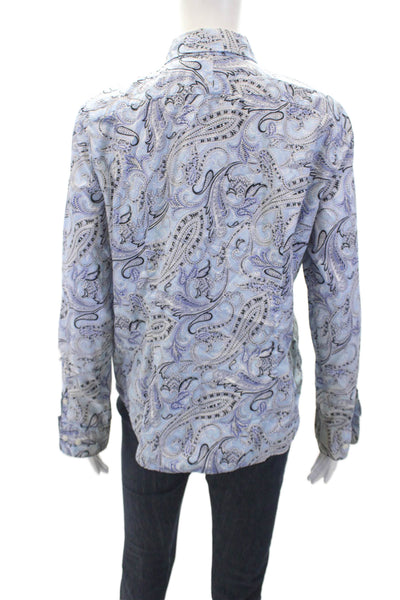 Chaps Womens Cotton Paisley Print Collared Button-Down Shirt Blue Size PXL