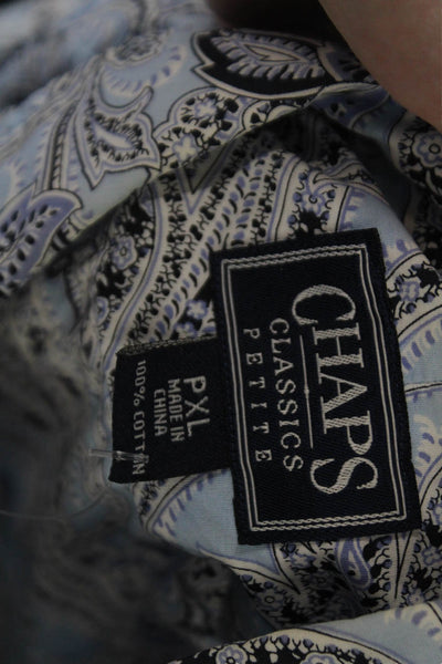 Chaps Womens Cotton Paisley Print Collared Button-Down Shirt Blue Size PXL