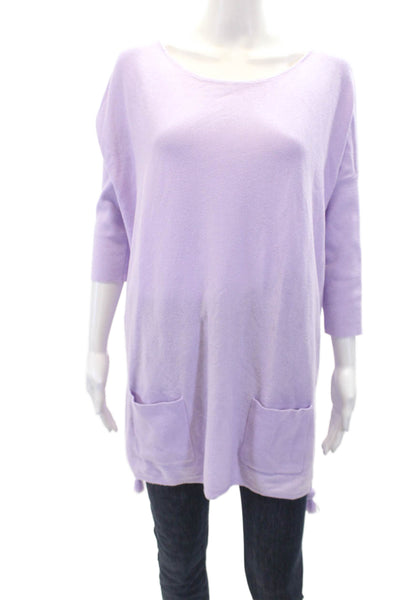 Lily Pulitzer Womens Long Sleeve Patch Pocket Pompom T Shirt Purple Size M