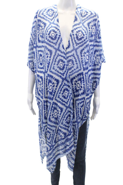 Rachel Zoe Womens Geometric Sleeveless Open Front Duster Blouse Blue One Size