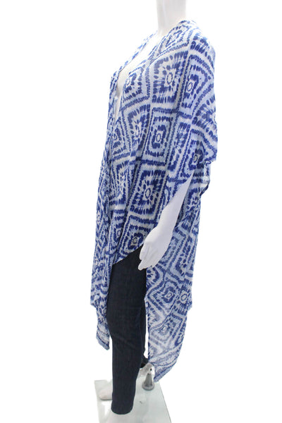 Rachel Zoe Womens Geometric Sleeveless Open Front Duster Blouse Blue One Size