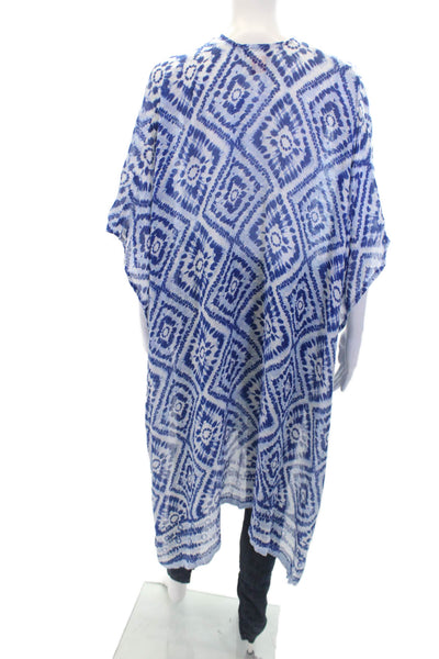 Rachel Zoe Womens Geometric Sleeveless Open Front Duster Blouse Blue One Size