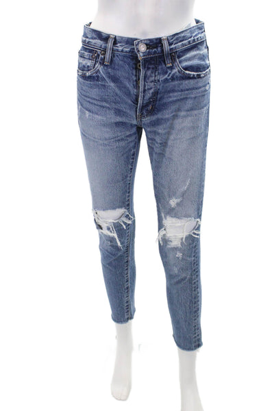 Moussy Womens Button Fly High Rise Distressed Cropped Jeans Blue Denim Size 24