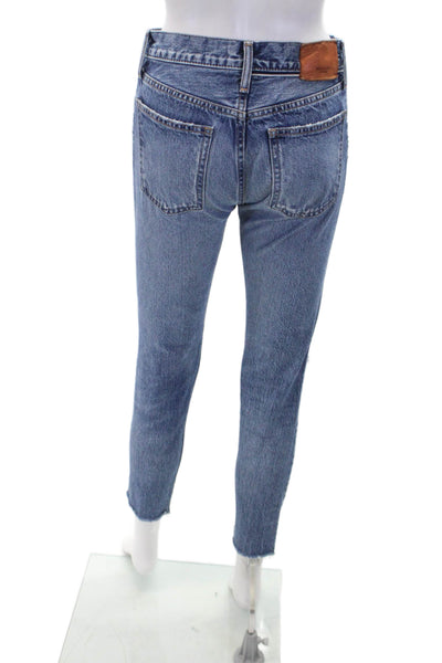 Moussy Womens Button Fly High Rise Distressed Cropped Jeans Blue Denim Size 24