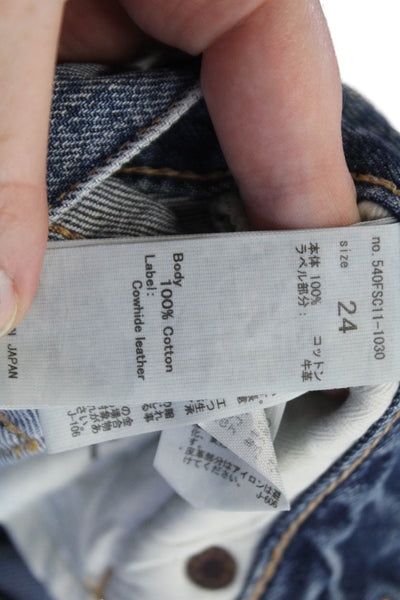 Moussy Womens Button Fly High Rise Distressed Cropped Jeans Blue Denim Size 24