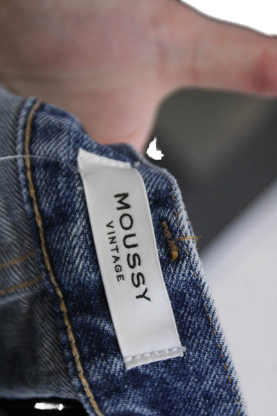Moussy Womens Button Fly High Rise Distressed Cropped Jeans Blue Denim Size 24