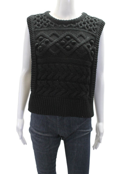 Joes Jeans Womens Sleeveless Crew Neck Chunky Crochet Knit Top Black Size XS
