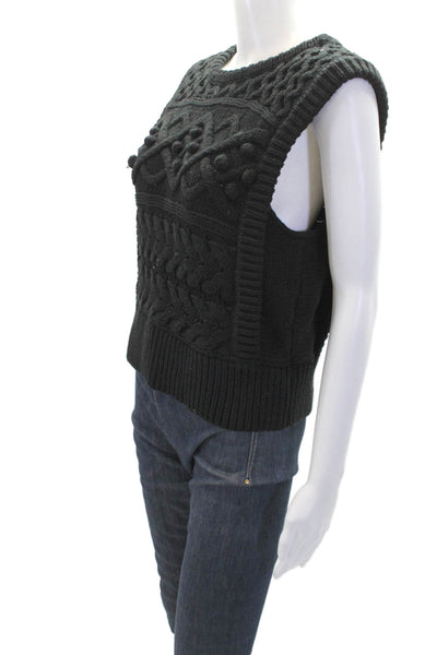Joes Jeans Womens Sleeveless Crew Neck Chunky Crochet Knit Top Black Size XS