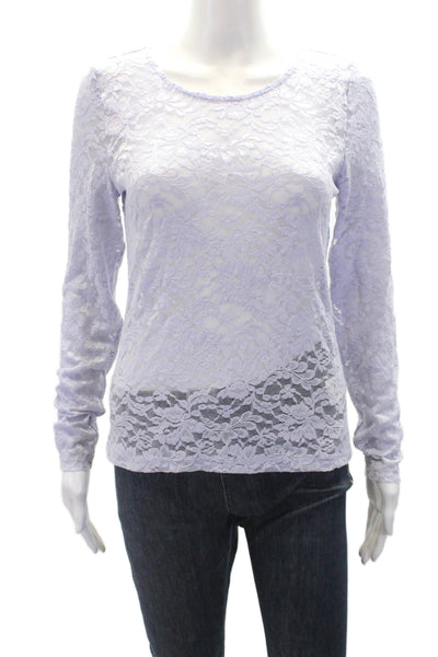 Anthropologie Womens Long Sleeve Crew Neck Lace Blouse Lilac Size Small