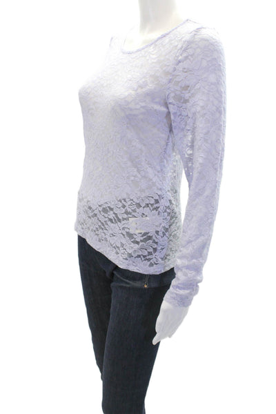 Anthropologie Womens Long Sleeve Crew Neck Lace Blouse Lilac Size Small