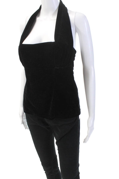 House of Harlow 1960 Womens Velour Halter Neck Sleeveless Blouse Black Size Smal