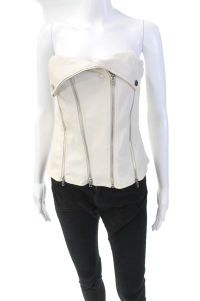 Superdown Womens Faux Leather Zipper Front Strapless Blouse White Size Medium