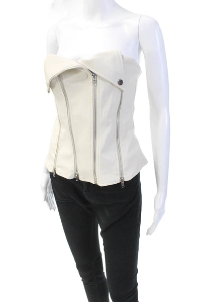 Superdown Womens Faux Leather Zipper Front Strapless Blouse White Size Medium