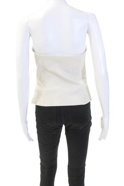 Superdown Womens Faux Leather Zipper Front Strapless Blouse White Size Medium
