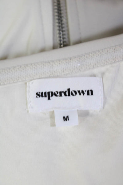 Superdown Womens Faux Leather Zipper Front Strapless Blouse White Size Medium
