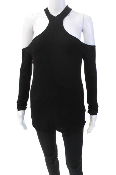 Michael Lauren Womens Ribbed Cold Shoulder Turtleneck Sweater Black Size Small