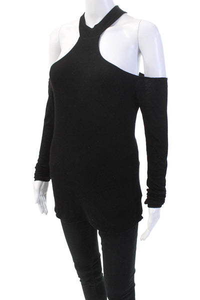 Michael Lauren Womens Ribbed Cold Shoulder Turtleneck Sweater Black Size Small