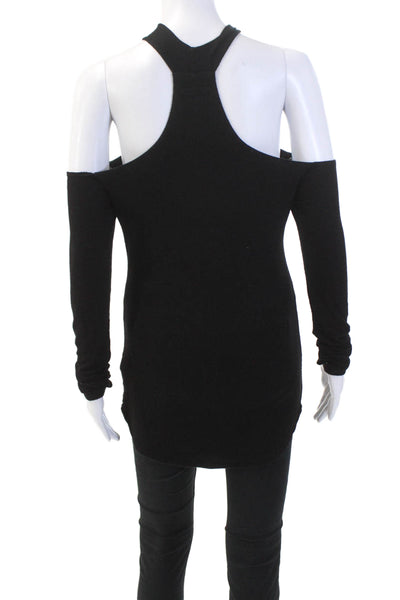 Michael Lauren Womens Ribbed Cold Shoulder Turtleneck Sweater Black Size Small