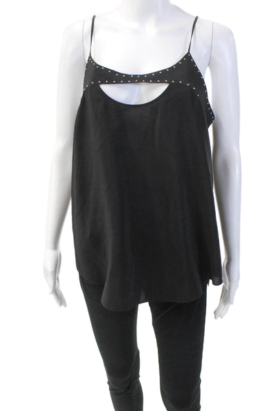 Rory Beca Womens Silk Studded Spaghetti Strap Tank Top Black Size Medium