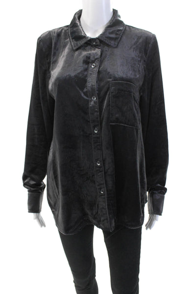 Splendid Womens Velvet Button Down Long Sleeves Blouse Black Size Medium