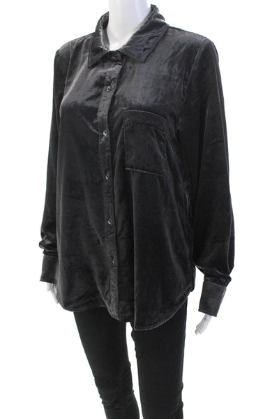 Splendid Womens Velvet Button Down Long Sleeves Blouse Black Size Medium