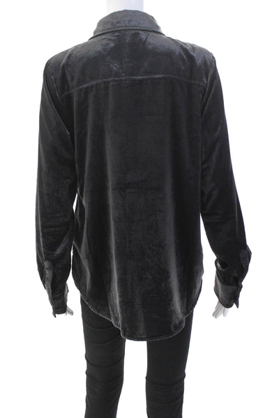 Splendid Womens Velvet Button Down Long Sleeves Blouse Black Size Medium