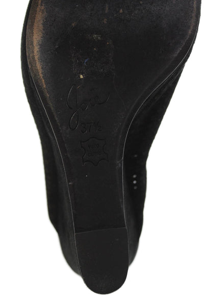 Joie Womens Perforated Suede Slide On Wedge Sandals Black Size 37.5 7.5
