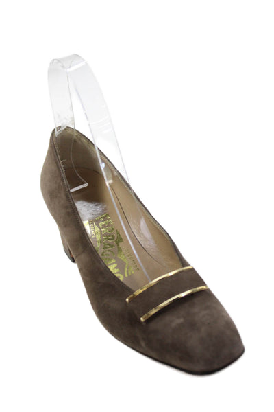Salvatore Ferragamo Womens Suede Square Toe Slip On Heels Pumps Gray Size 5