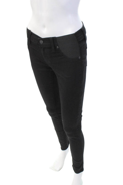 Paige Black Label Womens Elasticated Mid Rise Skinny Jeans Black Size 24
