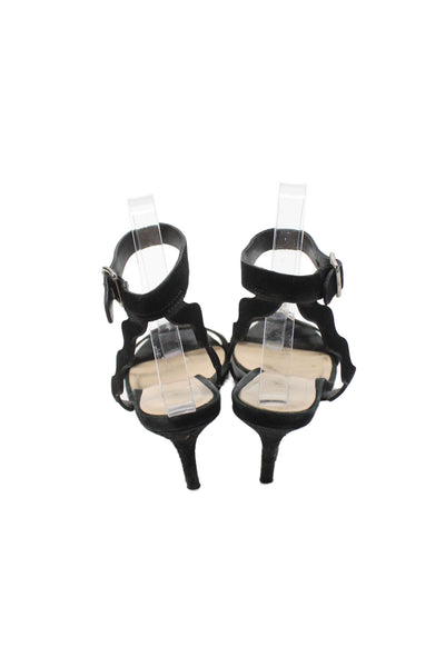 Loeffler Randall Womens Suede Peep Toe Ankle Strap Heels Black Size 8
