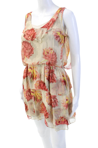 Madison Marcus Womens Silk Abstract Print Sleeveless Mini Dress Beige Size XS