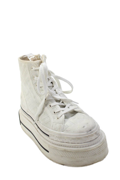 Fendi x Marc Jacobs Womens Lace Up Logo Platform Sneakers White Canvas Size 37