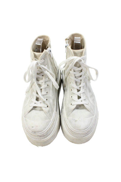 Fendi x Marc Jacobs Womens Lace Up Logo Platform Sneakers White Canvas Size 37